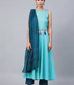 Sky Blue Sequence Embroidered Cotton Flared Kurta Pant With Dupatta