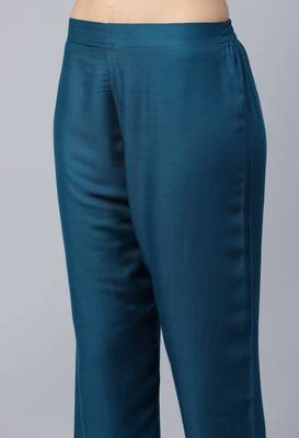 Sky Blue Sequence Embroidered Cotton Flared Kurta Pant With Dupatta 4