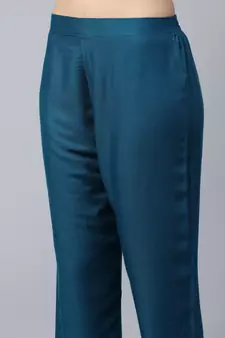 Sky Blue Sequence Embroidered Cotton Flared Kurta Pant With Dupatta