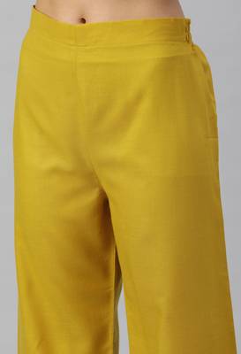 Mustard  Zari Embroidery with Sequence Ruby Cotton Kurta Pant With Dupatta 4