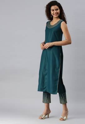 Teal Sequence Work Ruby Cotton Kurta Pant With Dupatta 3