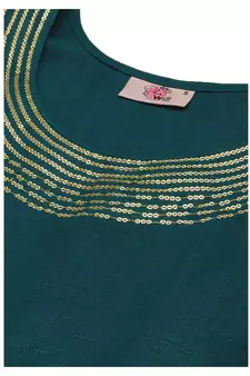 Teal Sequence Work Ruby Cotton Kurta Pant With Dupatta