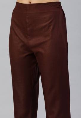 Brown Mirror Work Cotton Blend Kurta Pant With Dupatta 4