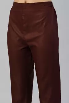 Brown Mirror Work Cotton Blend Kurta Pant With Dupatta