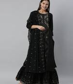 Black Zari Embroidered Pure Cotton Kurta Sharara With Dupatta