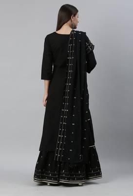 Black Zari Embroidered Pure Cotton Kurta Sharara With Dupatta 2
