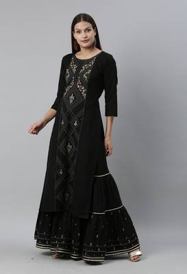 Black Zari Embroidered Pure Cotton Kurta Sharara With Dupatta 3