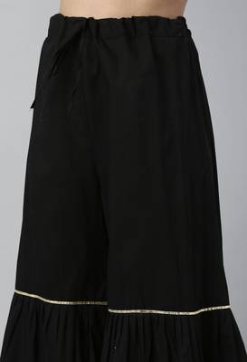 Black Zari Embroidered Pure Cotton Kurta Sharara With Dupatta 4