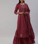 Maroon Zari Embroidered Pure Cotton Kurta Sharara With Dupatta