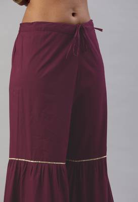 Wine Zari Embroidered Pure Cotton Kurta Sharara With Dupatta 4
