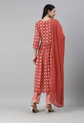 Red Mirror Work Zari Embroidered Cotton Kurta Pant With Dupatta 2