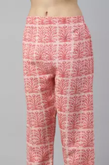 Red Mirror Work Zari Embroidered Cotton Kurta Pant With Dupatta
