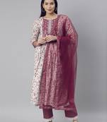 Maroon Mirror Work Zari Embroidered Cotton Kurta Pant With Dupatta