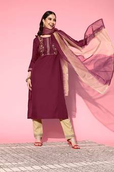 Maroon Gota Patti Embroidered Ruby Cotton Kurta Pant with Dupatta