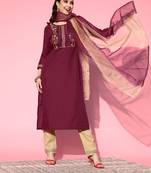 Maroon Gota Patti Embroidered Ruby Cotton Kurta Pant with Dupatta