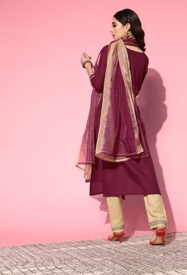 Maroon Gota Patti Embroidered Ruby Cotton Kurta Pant with Dupatta 2