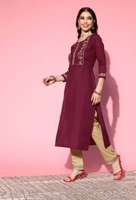 Maroon Gota Patti Embroidered Ruby Cotton Kurta Pant with Dupatta 3