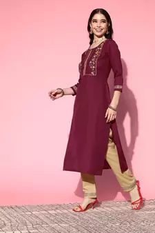 Maroon Gota Patti Embroidered Ruby Cotton Kurta Pant with Dupatta