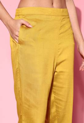 Yellow Zari Sequence Embroidered Cotton Blend Straight Kurta Pant with Dupatta 4