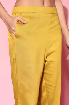 Yellow Zari Sequence Embroidered Cotton Blend Straight Kurta Pant with Dupatta