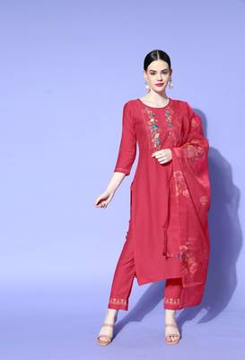 Raani Sequence Zari Embroidered Nylon Viscose Kurta Pant with Dupatta 1