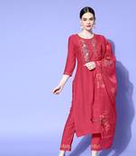 Raani Sequence Zari Embroidered Nylon Viscose Kurta Pant with Dupatta