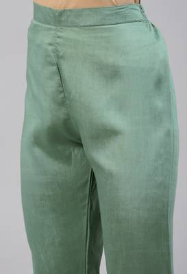 Green Floral Zari Embroidered Cotton Blend Kurta Pant with Dupatta 4