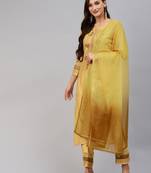 Mustard Floral Zari Embroidered Cotton Blend Kurta Pant with Dupatta