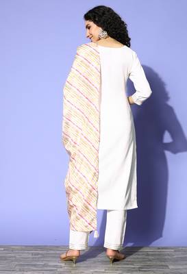 Off White Sequence Zari Gota Patti Embroidered Ruby Cotton Kurta Pant with Dupatta 2