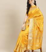Yellow embroidered cotton silk saree with blouse