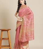Pink embroidered cotton silk saree with blouse