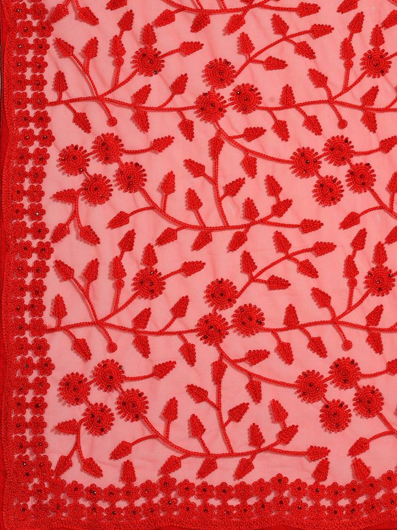Red plain net saree with blouse