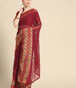 Maroon plain chiffon saree with blouse