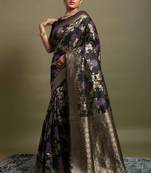 Black woven Banarasi silk blend saree with blouse