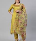 Green Sequence Zari Gota work Viscose Rayon Kurta Pant with Printed Dupatta