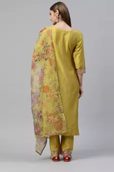 Green Sequence Zari Gota work Viscose Rayon Kurta Pant with Printed Dupatta