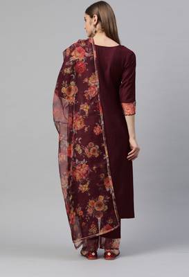 Maroon Sequence Zari Gota work Viscose Rayon Kurta Pant with Printed Dupatta 2