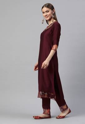 Maroon Sequence Zari Gota work Viscose Rayon Kurta Pant with Printed Dupatta 3
