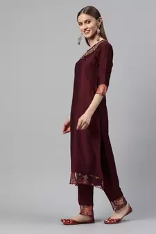 Maroon Sequence Zari Gota work Viscose Rayon Kurta Pant with Printed Dupatta