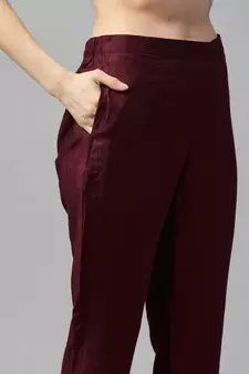 Maroon Sequence Zari Gota work Viscose Rayon Kurta Pant with Printed Dupatta