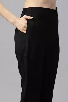 Black Sequence Embroidered Cotton Blend Straight Kurta Pant with Dupatta