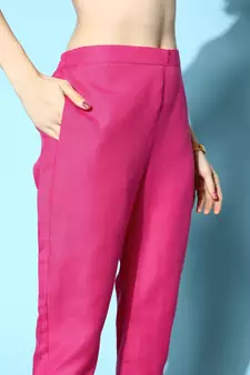 Pink Sequence Zari Gota Embroidered Cotton Blend Kurta Pant Set
