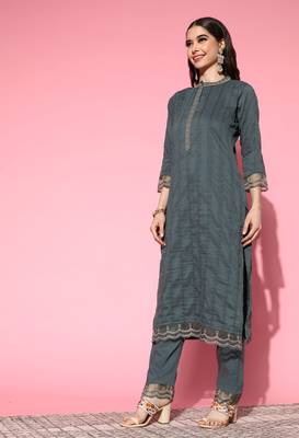 Grey Zari Sequence Embroidered Chinon Silk Kurta and Cut Work Pant with Dupatta 3