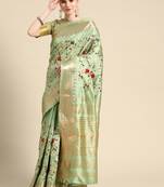 Green embroidered cotton silk saree with blouse