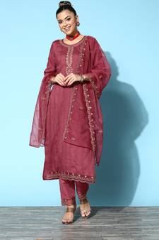 Peach Zari Sequence Embroidered Chinon Silk Kurta and Cut Work Pant with Dupatta