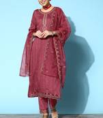 Peach Zari Sequence Embroidered Chinon Silk Kurta and Cut Work Pant with Dupatta