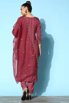 Peach Zari Sequence Embroidered Chinon Silk Kurta and Cut Work Pant with Dupatta