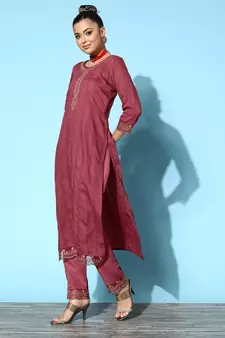 Peach Zari Sequence Embroidered Chinon Silk Kurta and Cut Work Pant with Dupatta