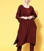 Maroon Sequence Embroidered Crepe Foil Printed Kaftan Pant Set