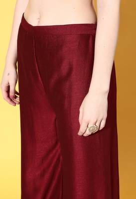 Maroon Zari Sequence Embroidered Chinon Silk Kurta Palazzo with Dupatta 4